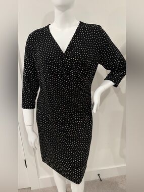 Travelers Classics Polka Dot Wrap Dress XL Black White Midi